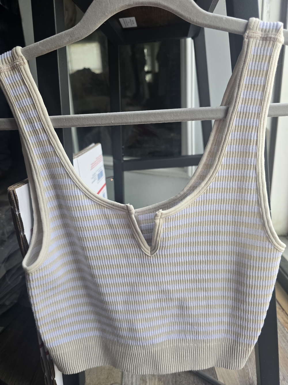 Zenana Ribbed Striped Scoop Bralette in Cream and Light Yellow - NWOT